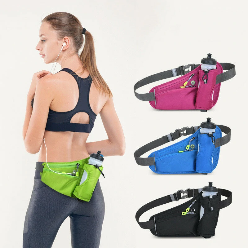 (image for) Running Waist Bags Water Bottle Holder Outdoor Camping Hiking Fitness Men Women Bicycle Cycling Belt Sports Fanny Packs